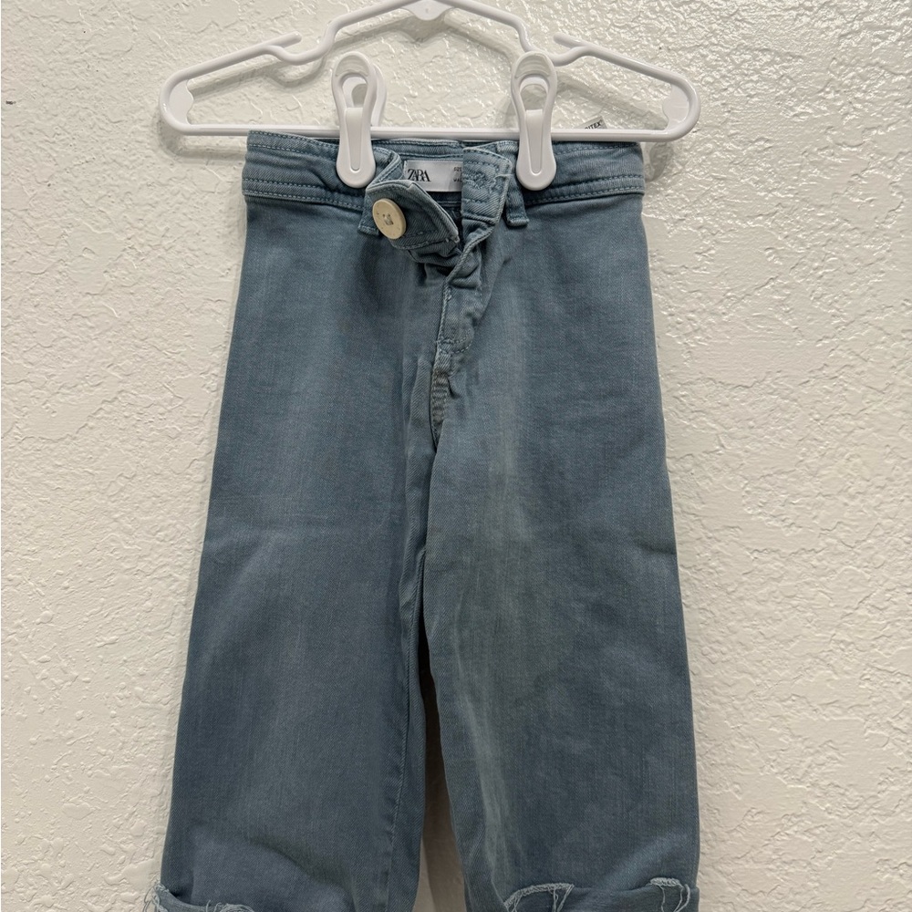 Zara Blue Wide-Leg Cropped Jeans